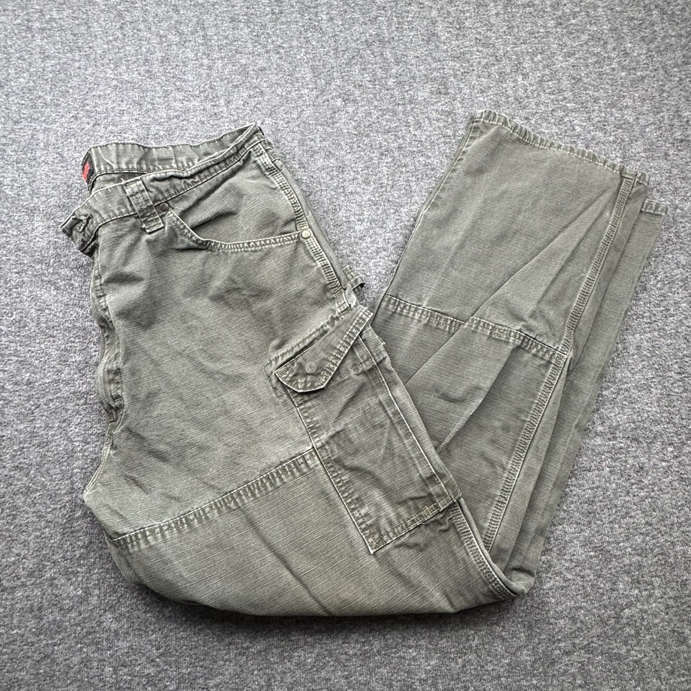 Wrangler Riggs Workwear Double Knee Cargo Carpenter Pants Ripstop Green Sz 40x34